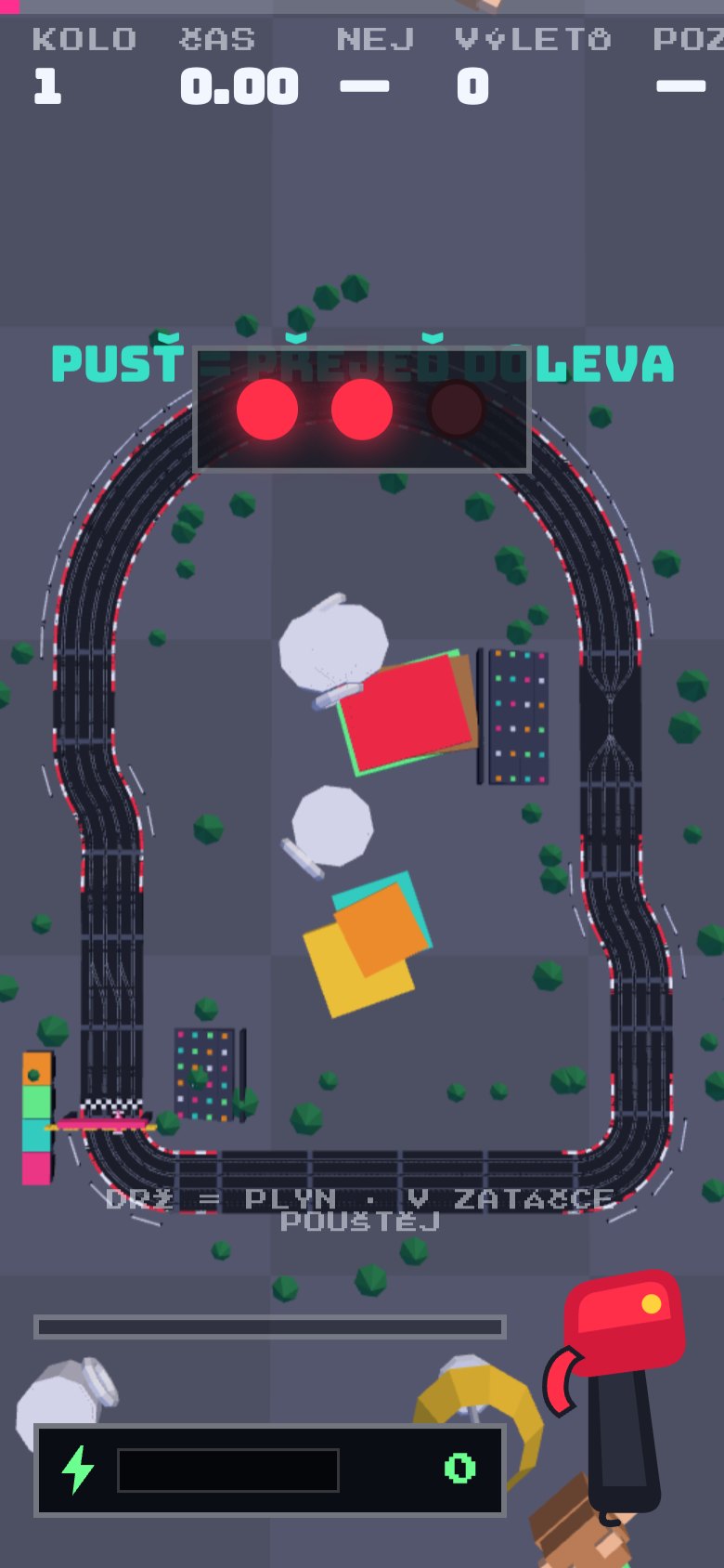 Table view: a whole track seen from above, the way you look at a toy track on the floor